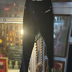 Roberto Cavalli Black Pants with Gold Logo Plaque